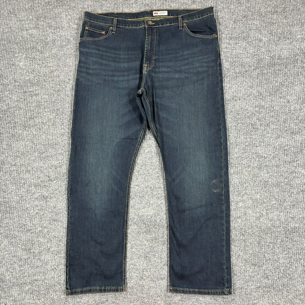 Wrangler Mens Slim Straight Jeans Size 42x30 Blue Denim Stretch High Rise